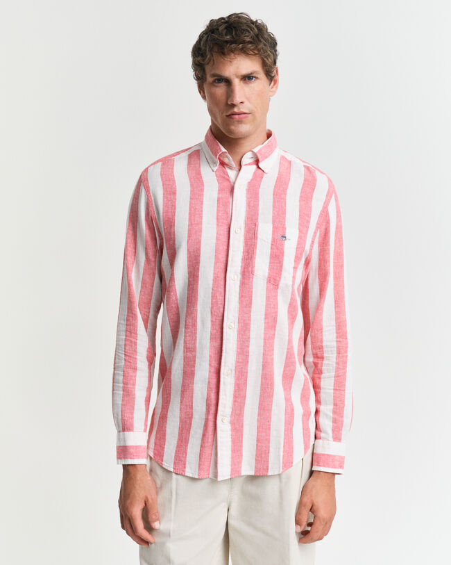 Regular Fit overhemd van katoen en linnen met brede strepen