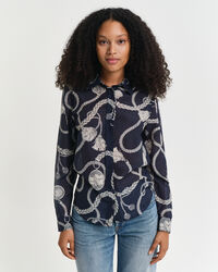 Regular Fit Sailing-print overhemd van katoen en zijde