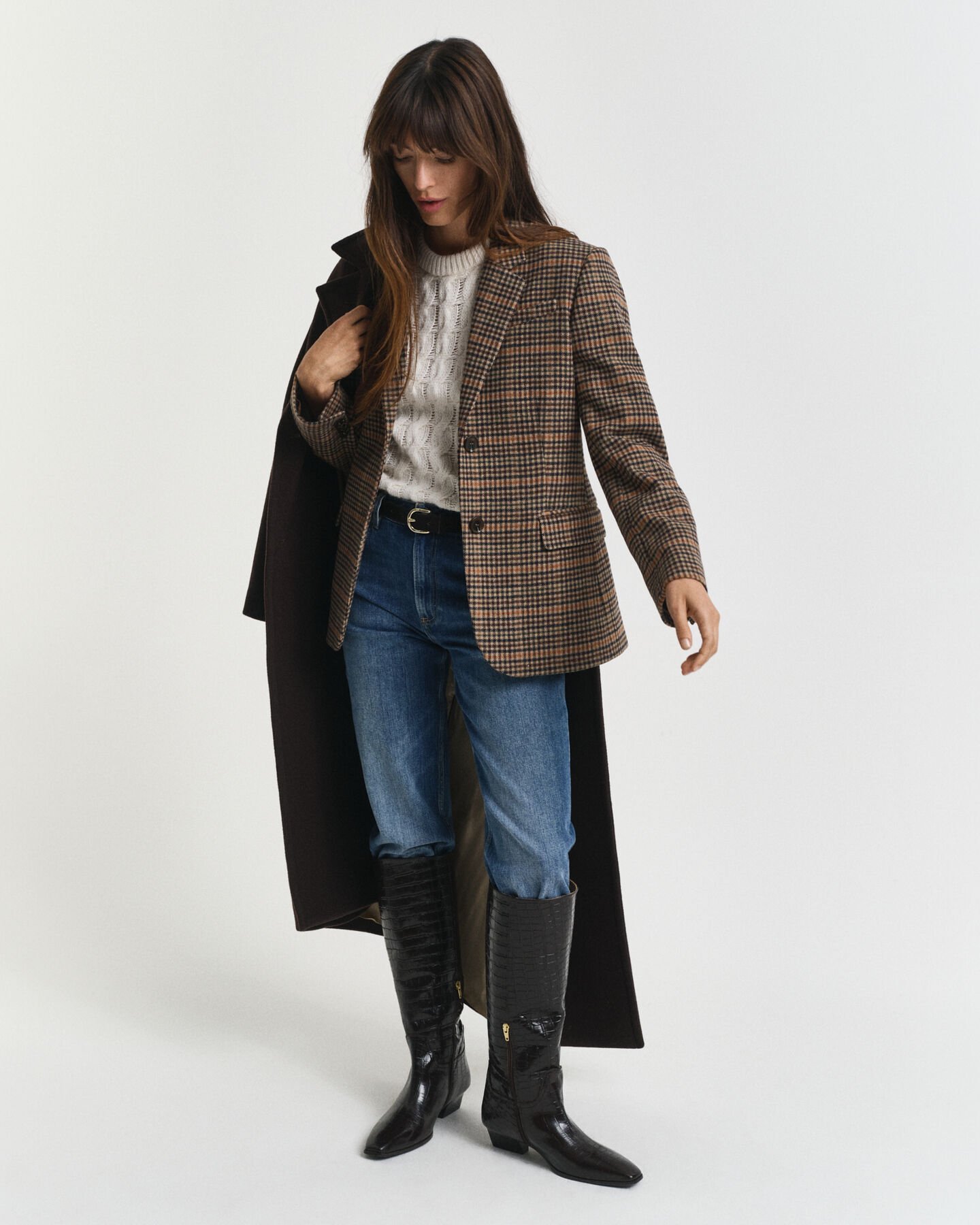 Regular fit wollen blazer met pied-de-poule