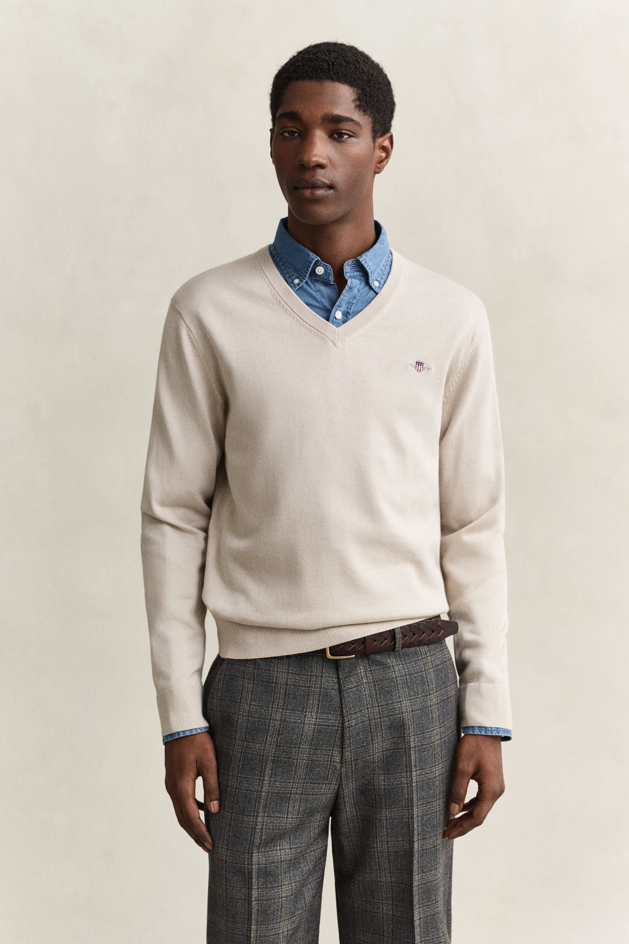 Klassieke sweater van katoen met V-hals
