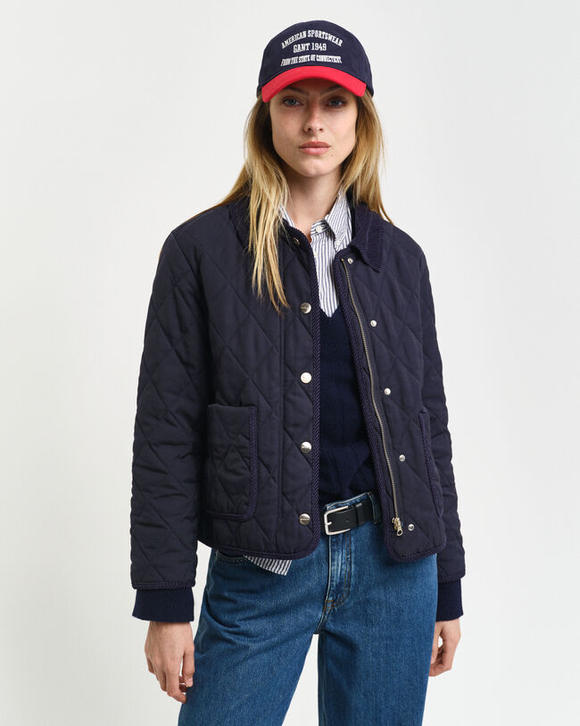 Gewatteerd jack met corduroy details