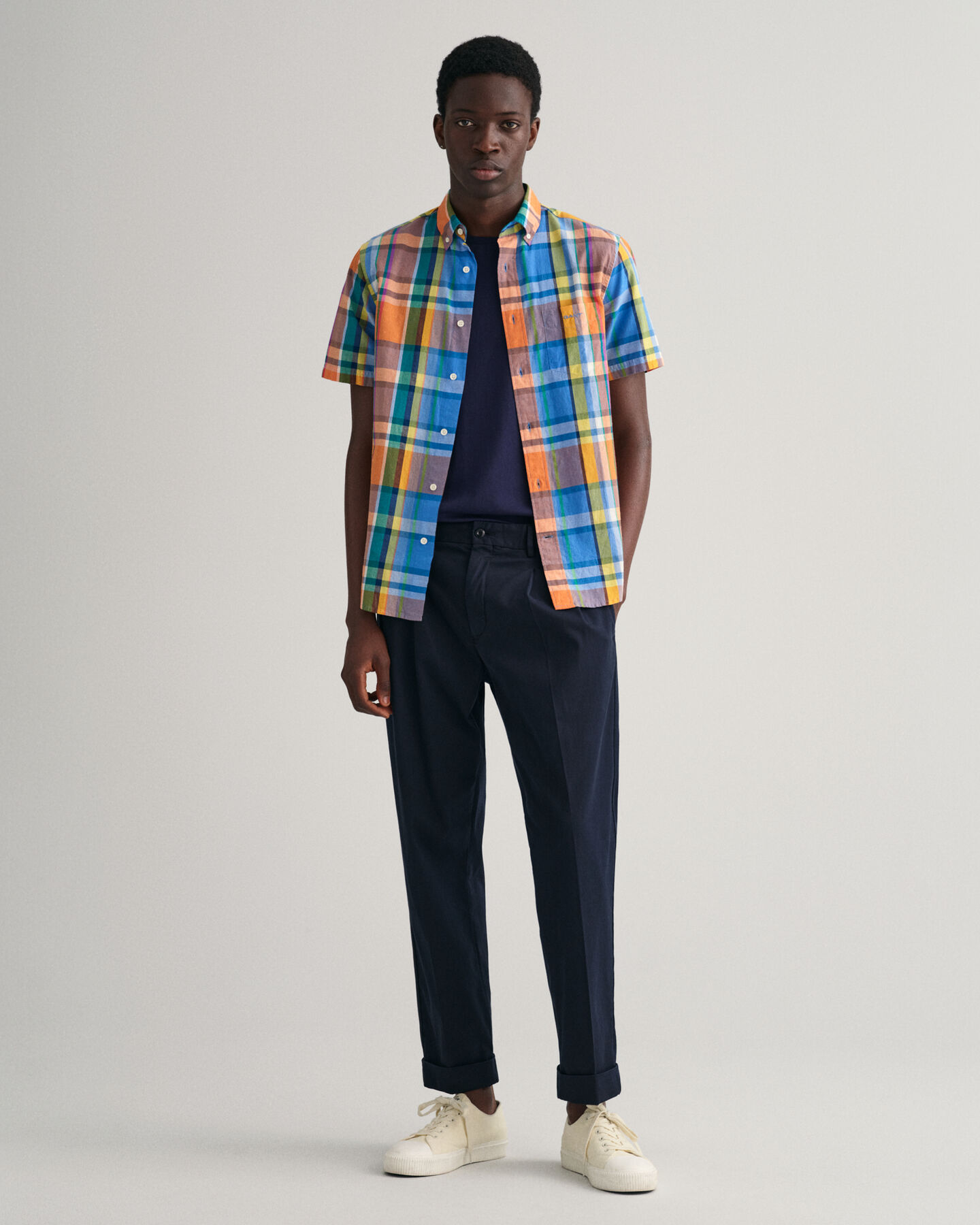 Regular Fit overhemd met korte mouwen en kleurige madrasruit