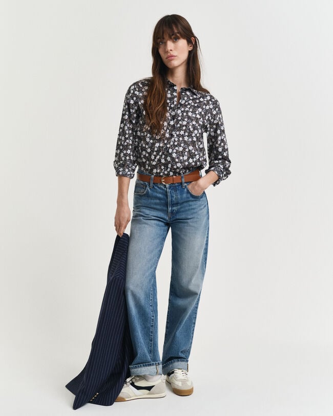 Regular Fit overhemd met bloemenprint van katoenvoile