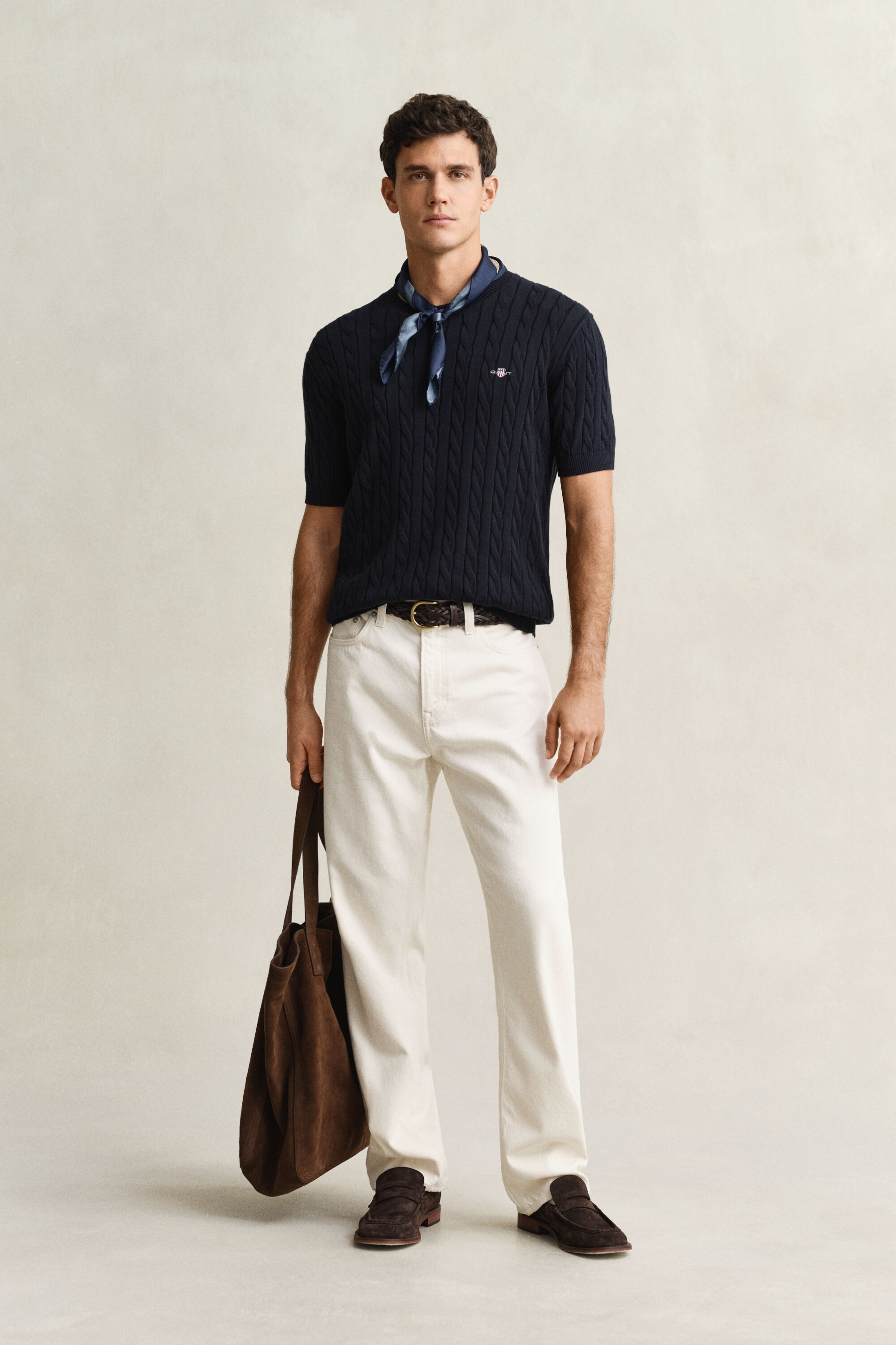 Katoenen kabeltrui met korte mouwen