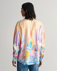Oversized Sailing Print zijden overhemd