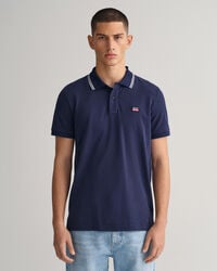Piqu&eacute; poloshirt met contrasterende kraag met streepjes