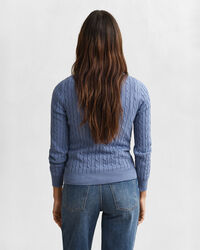 Gebreide kabeltrui met ronde hals van stretchkatoen