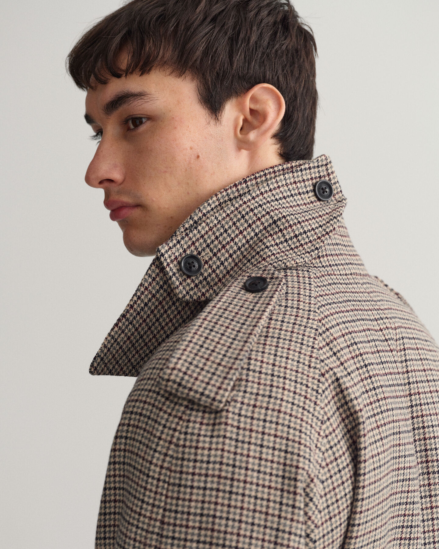 Wollen trenchcoat met pied-de-poule