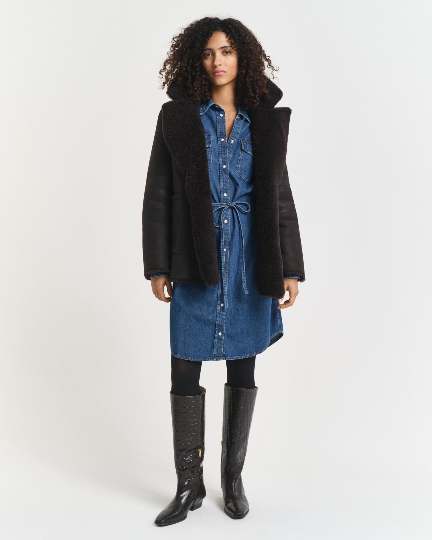 Denim jurk met pofmouwen