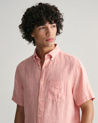 Regular Fit linnen overhemd met korte mouwen