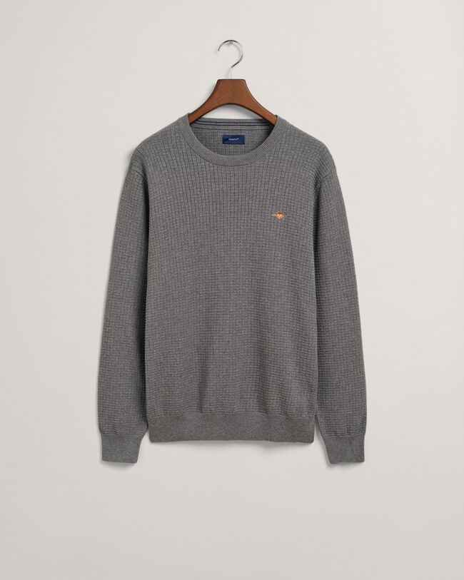 Texture sweater met ronde hals van katoen