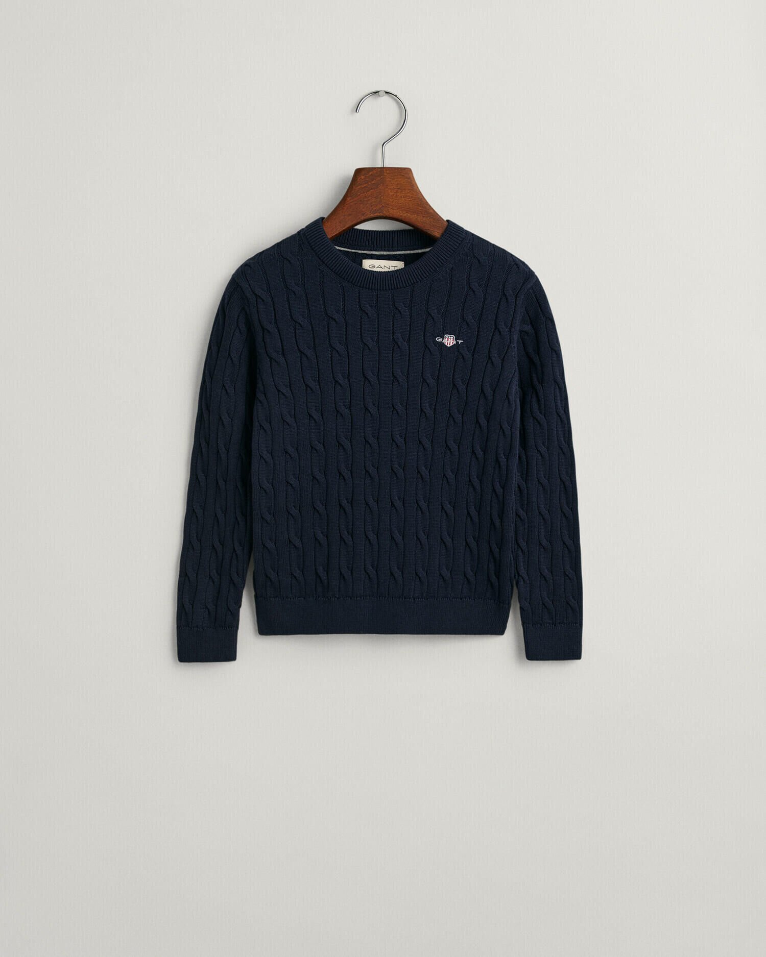 Kids Shield katoenen gebreide kabeltrui met ronde hals