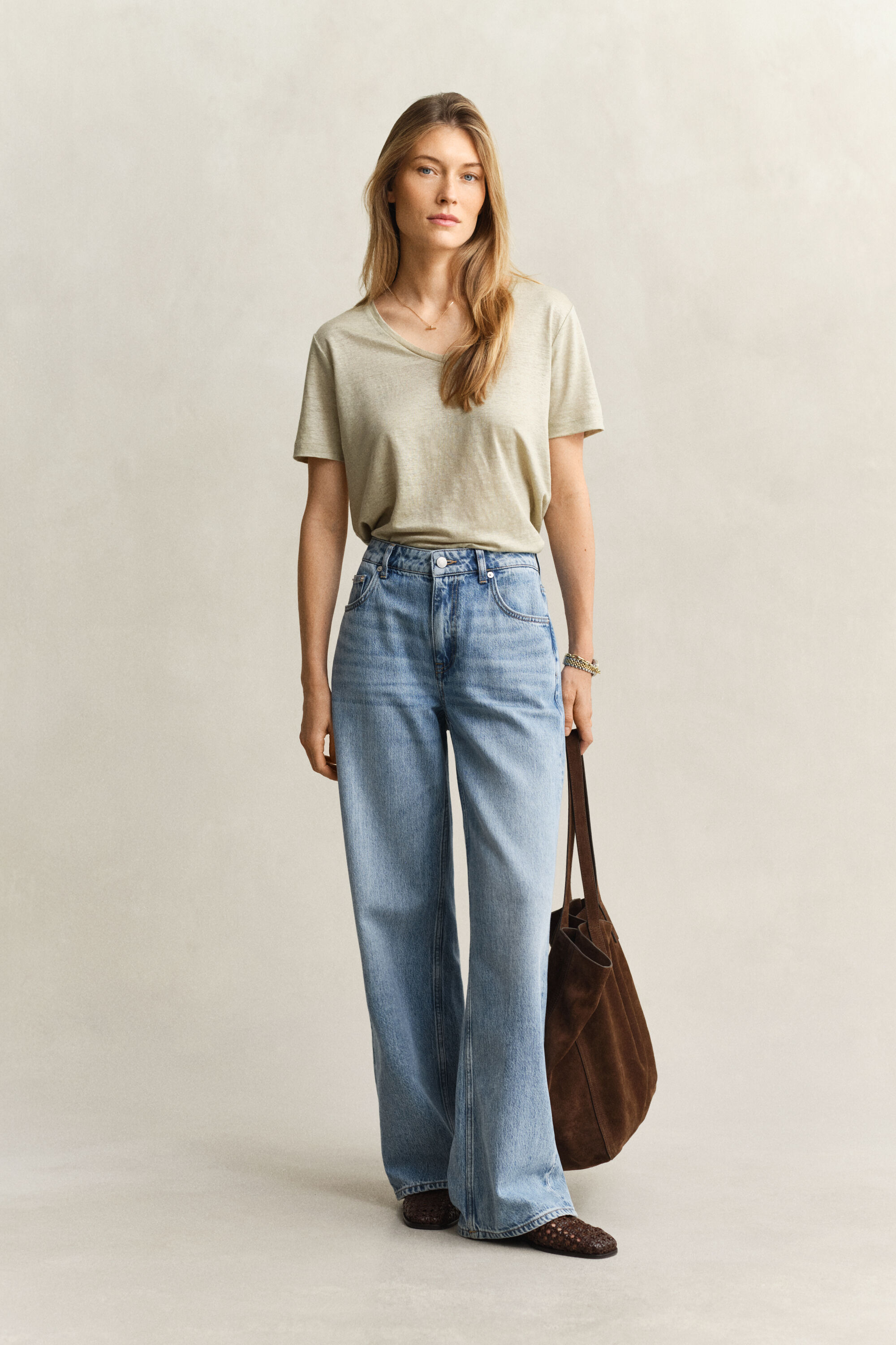 Linnen T-shirt met V-hals