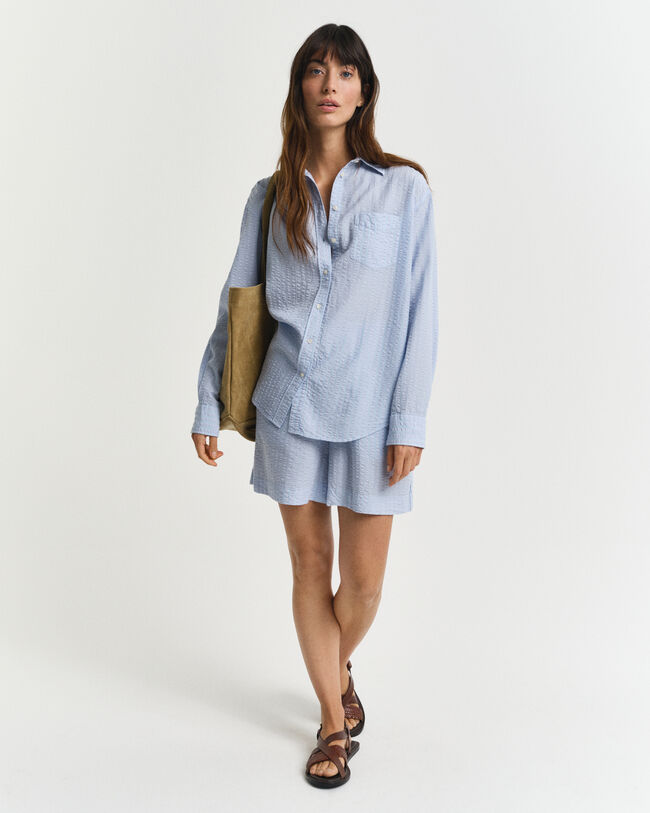 Relaxed Fit Seersucker overhemd met ton sur ton strepen