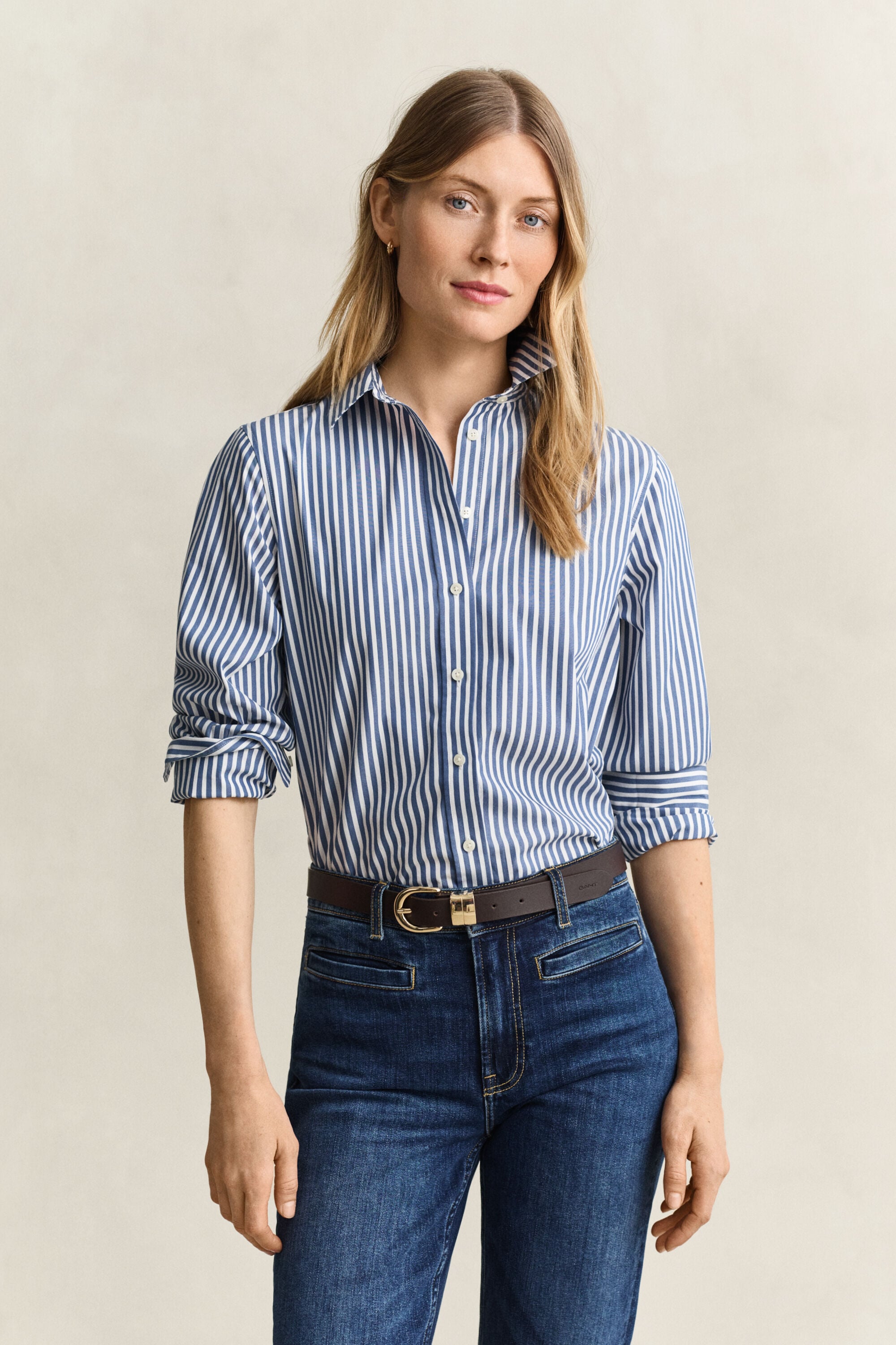 Classic Regular gestreept poplin overhemd