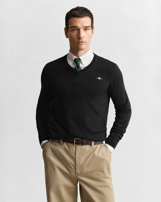 Klassieke sweater van katoen met V-hals