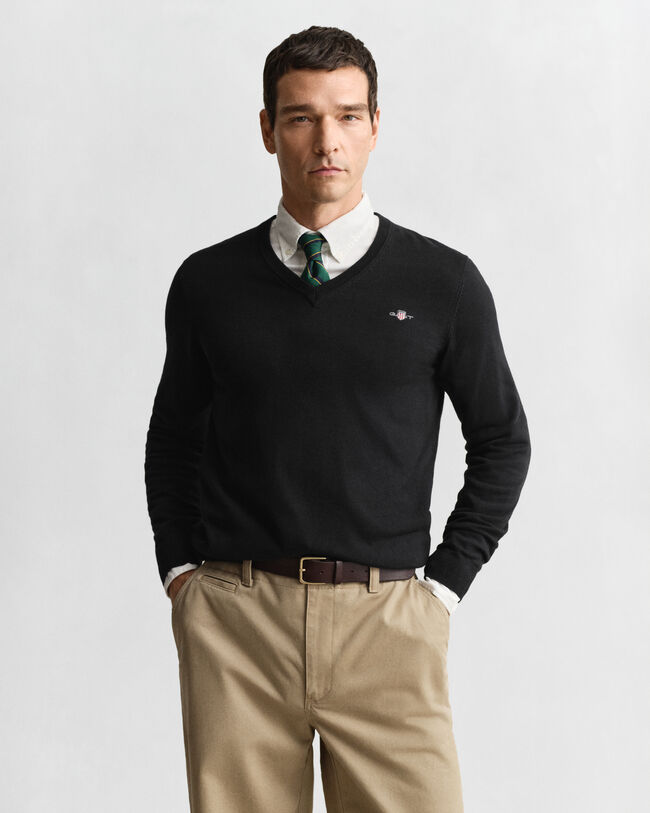 Klassieke sweater van katoen met V-hals