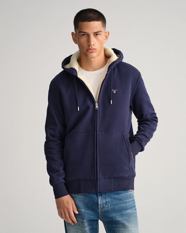 Sherpa fleece hoodie van sweatstof met ritssluiting