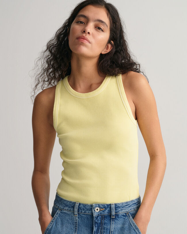 Sunfaded geribde tanktop met hoge hals