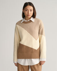 Color Blocked katoenen sweater met ronde hals