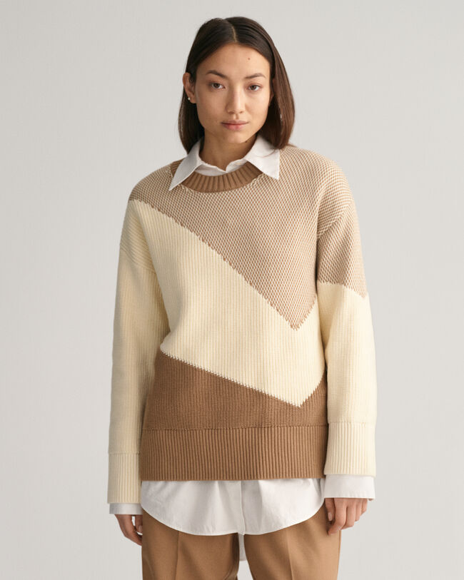 Color Blocked katoenen sweater met ronde hals