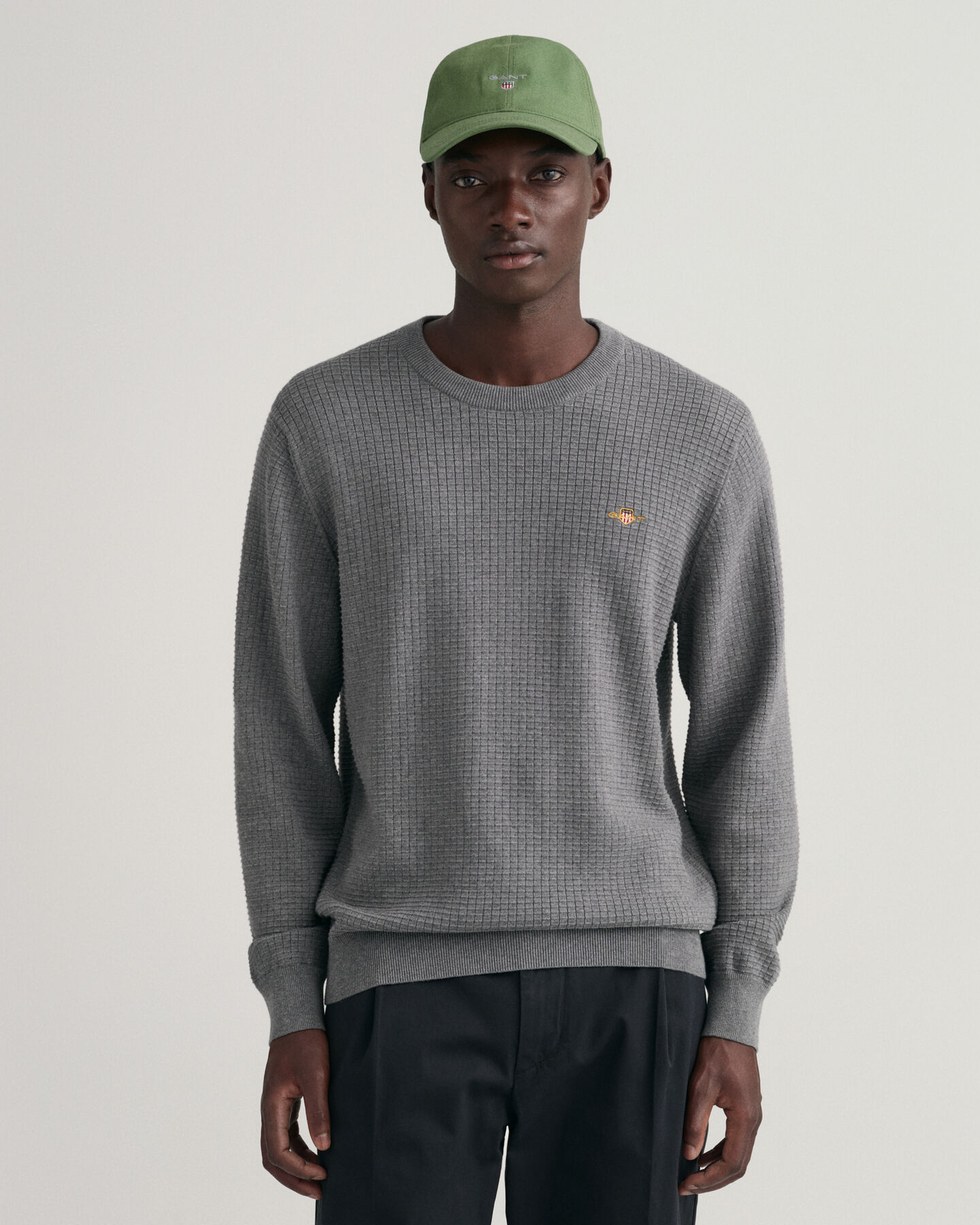 Texture sweater met ronde hals van katoen