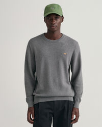 Texture sweater met ronde hals van katoen