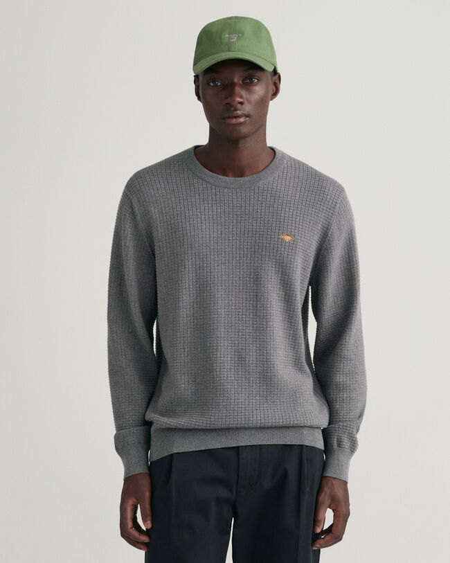 Texture sweater met ronde hals van katoen