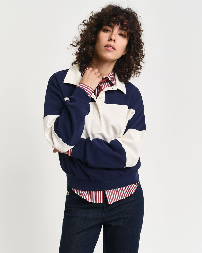 Rugger met piqué-textuur en kleurblokken