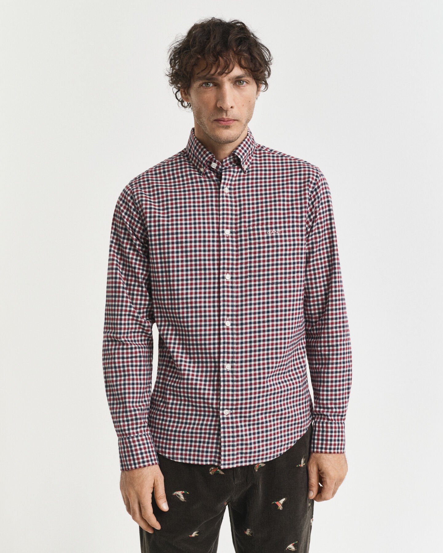 Regular Fit overhemd van keperstof met Gingham-ruitje