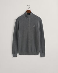 Sweater van katoenpiqu&eacute; met korte rits