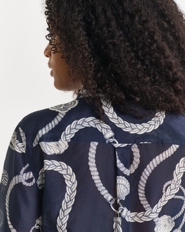 Regular Fit Sailing-print overhemd van katoen en zijde