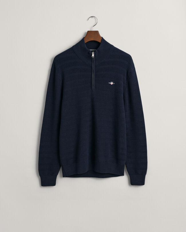 Gestreepte katoenen trui met textuur en korte rits