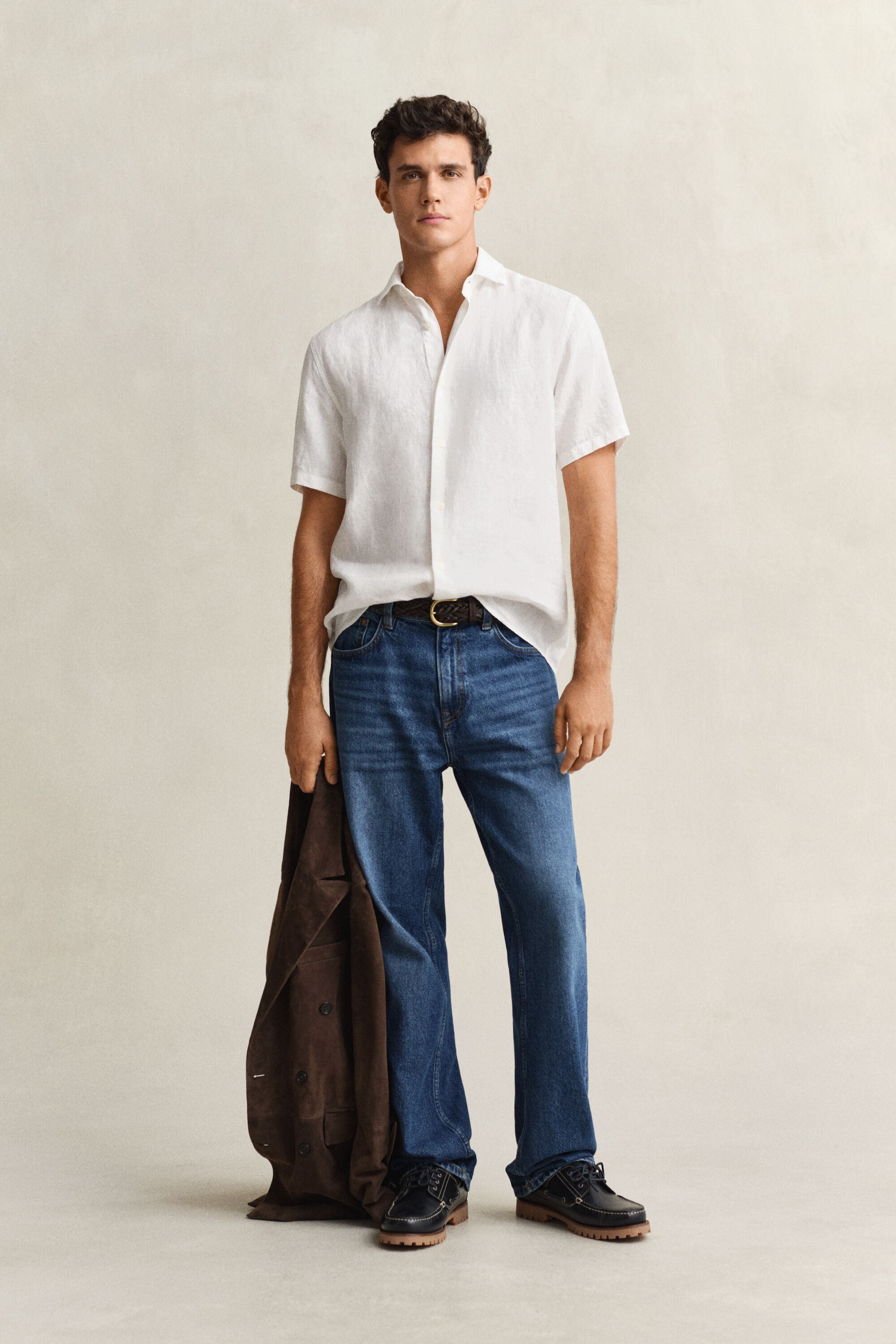 Linnen overoverhemd met korte mouwen