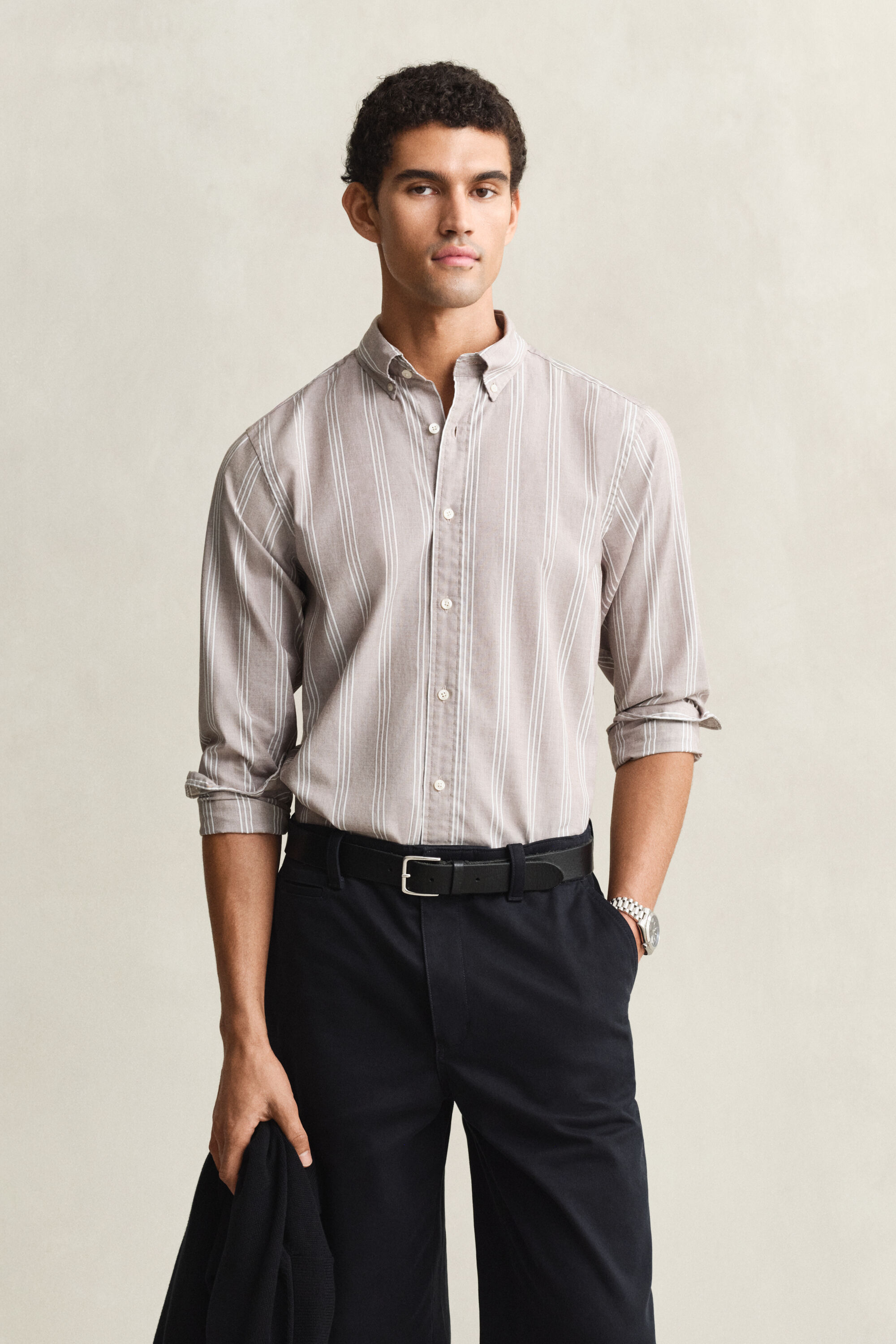 Regular Fit fil-à-fil poplin overhemd met strepen