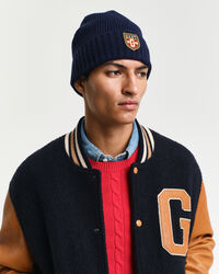 Wollen beanie met badge