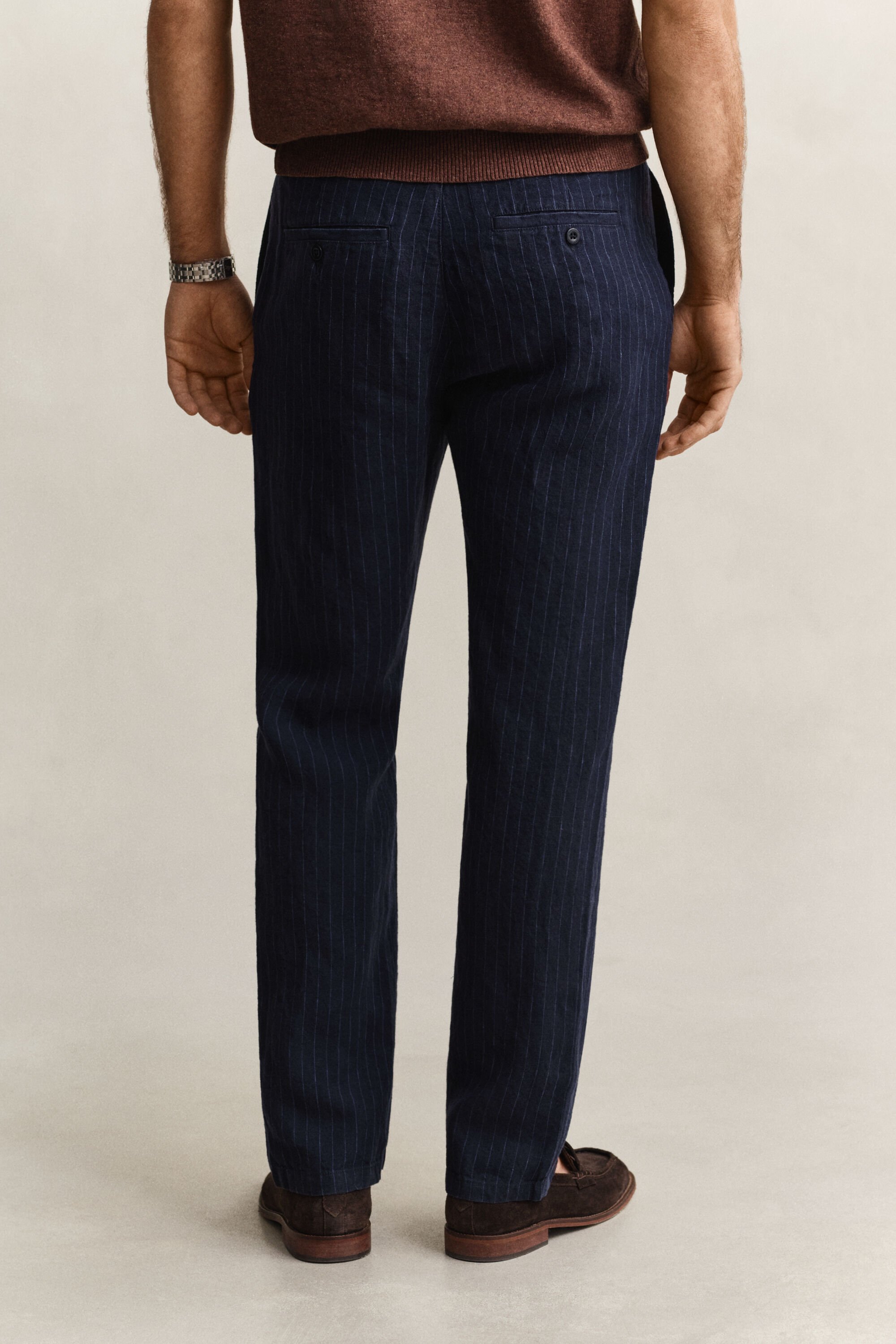 Gestreepte linnen broek