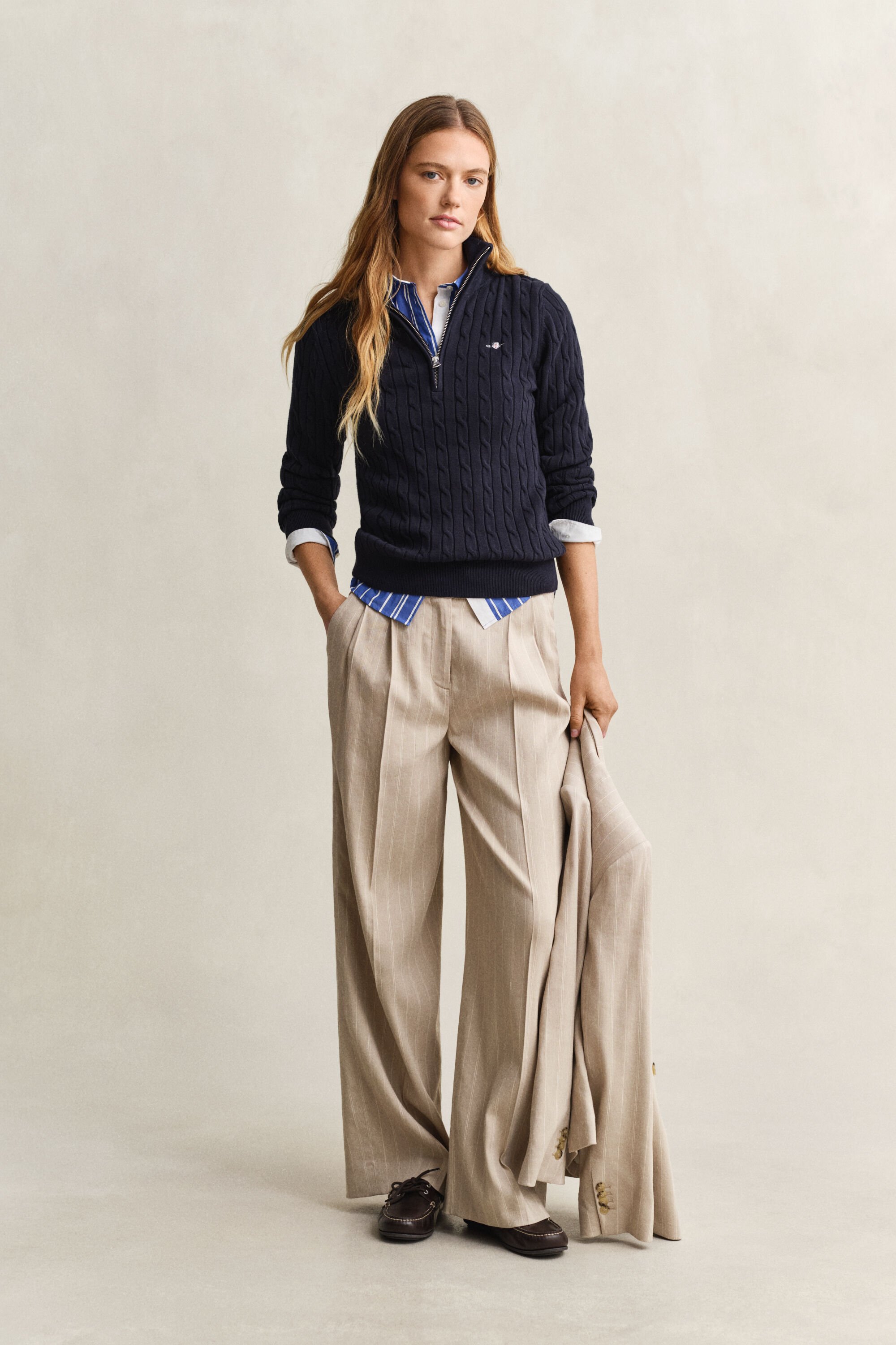 Gebreide kabeltrui met korte rits