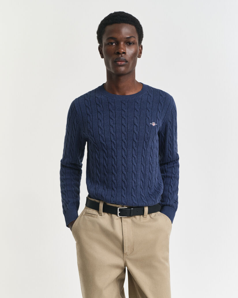 Katoenen gebreide kabeltrui met ronde hals