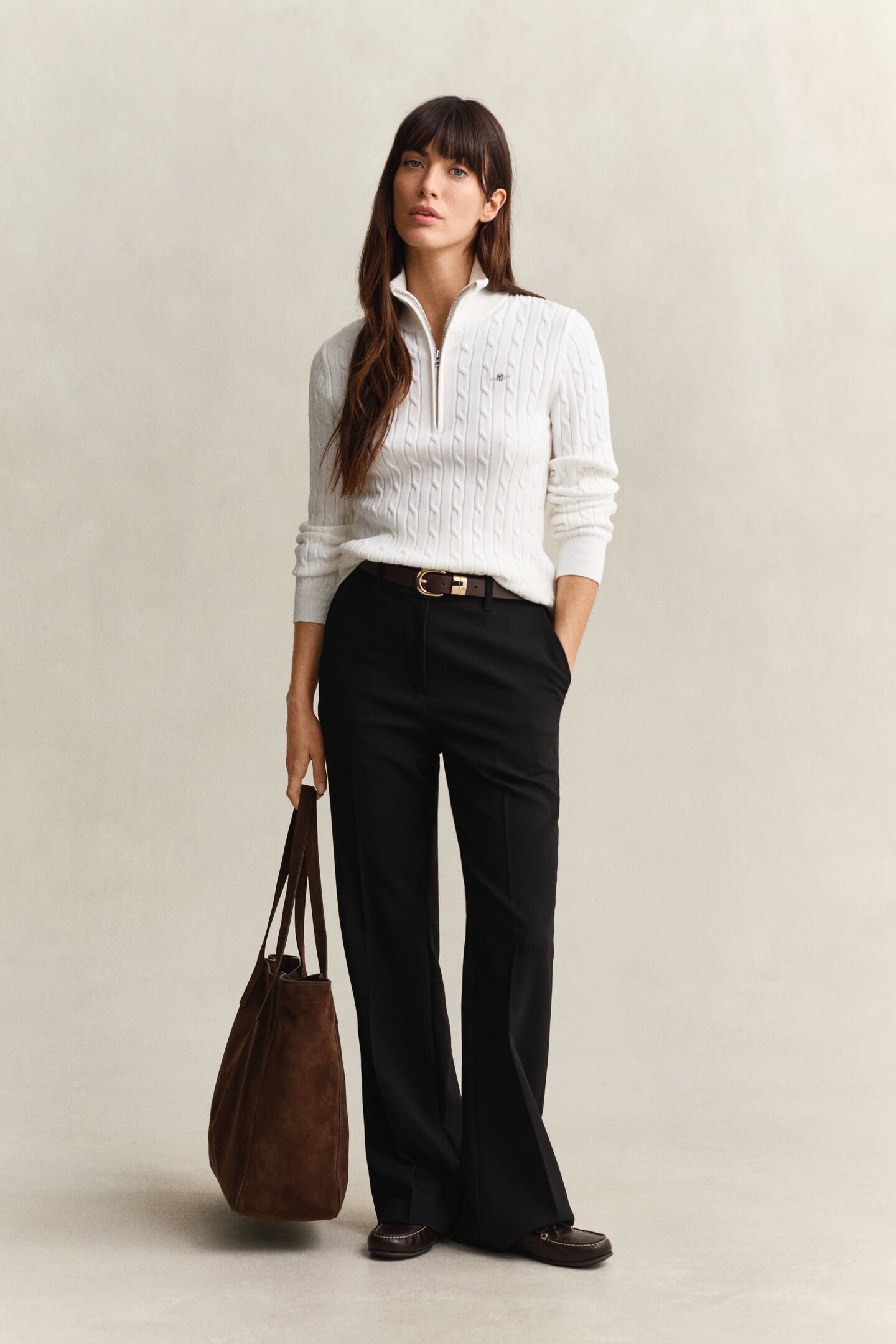 Gebreide kabeltrui met korte rits