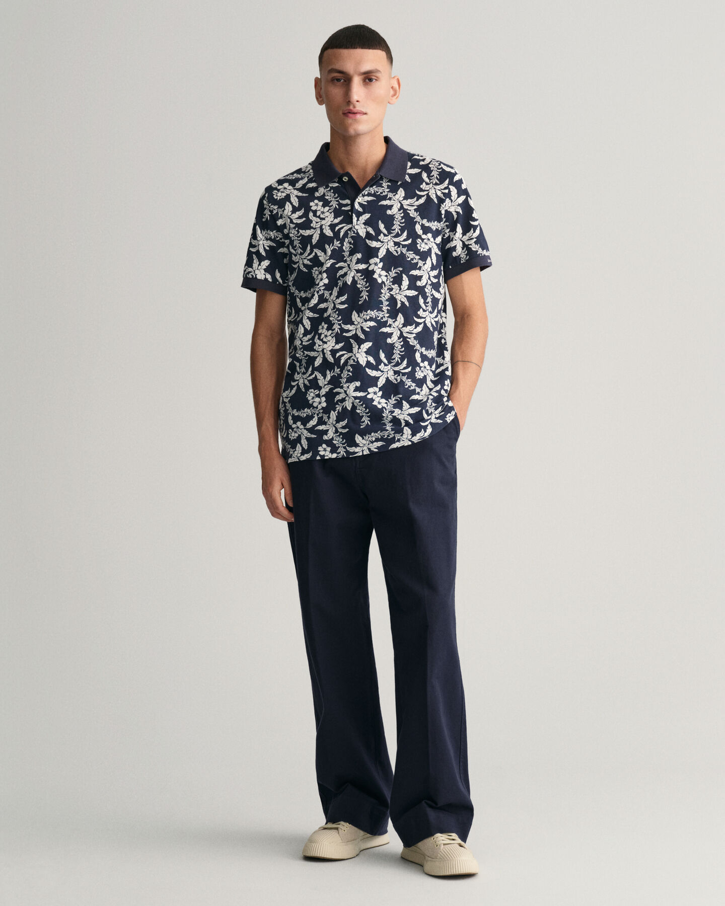 Palm Lei Print piqué poloshirt