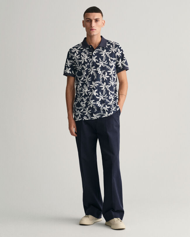 Palm Lei Print piqué poloshirt