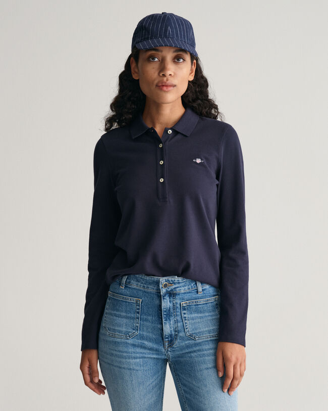 Shield piqué poloshirt met lange mouwen