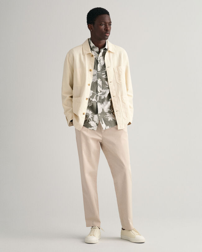 Regular Fit Sunflower-print overhemd van katoen en linnen