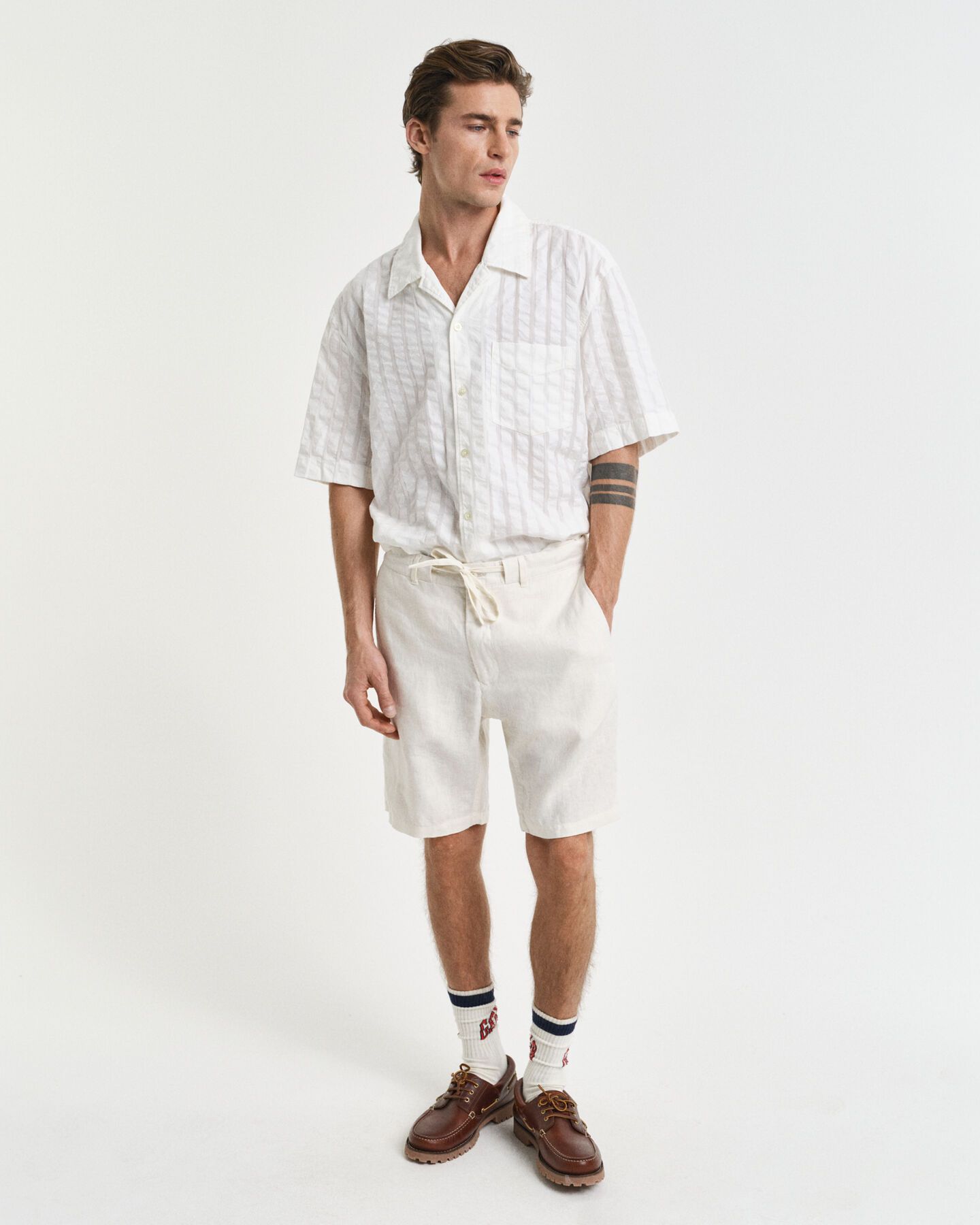 Relaxed Fit linnen short met trekkoordje