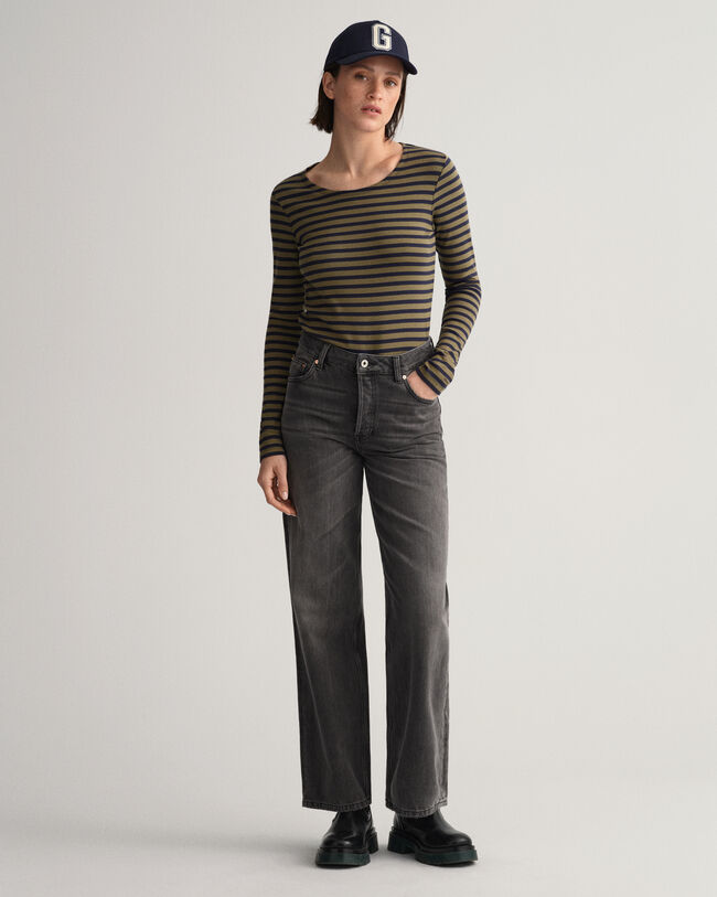 Gestreept geribd T-shirt met lange mouwen