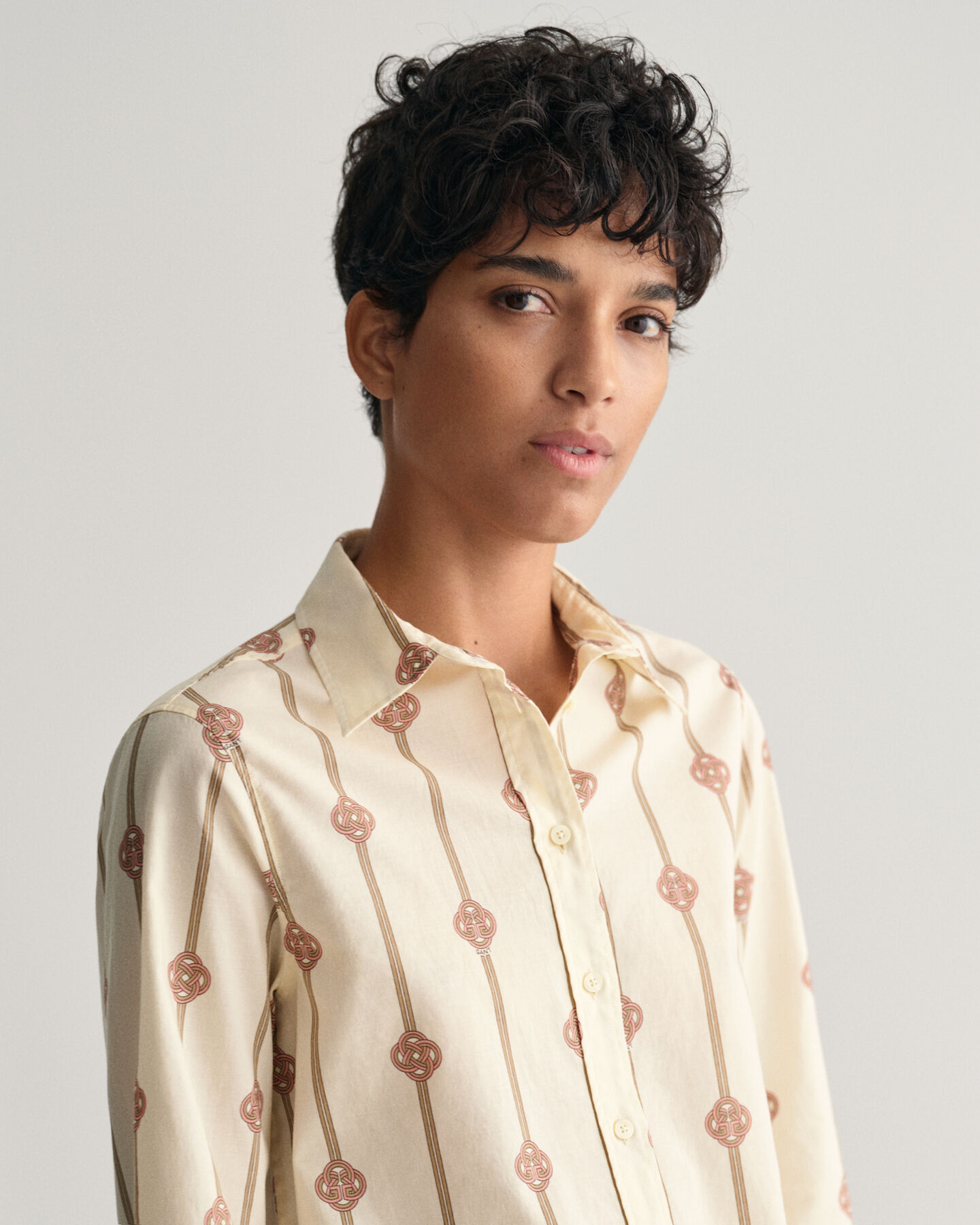 Regular Fit Monogram gestreepte blouse van katoen en voile