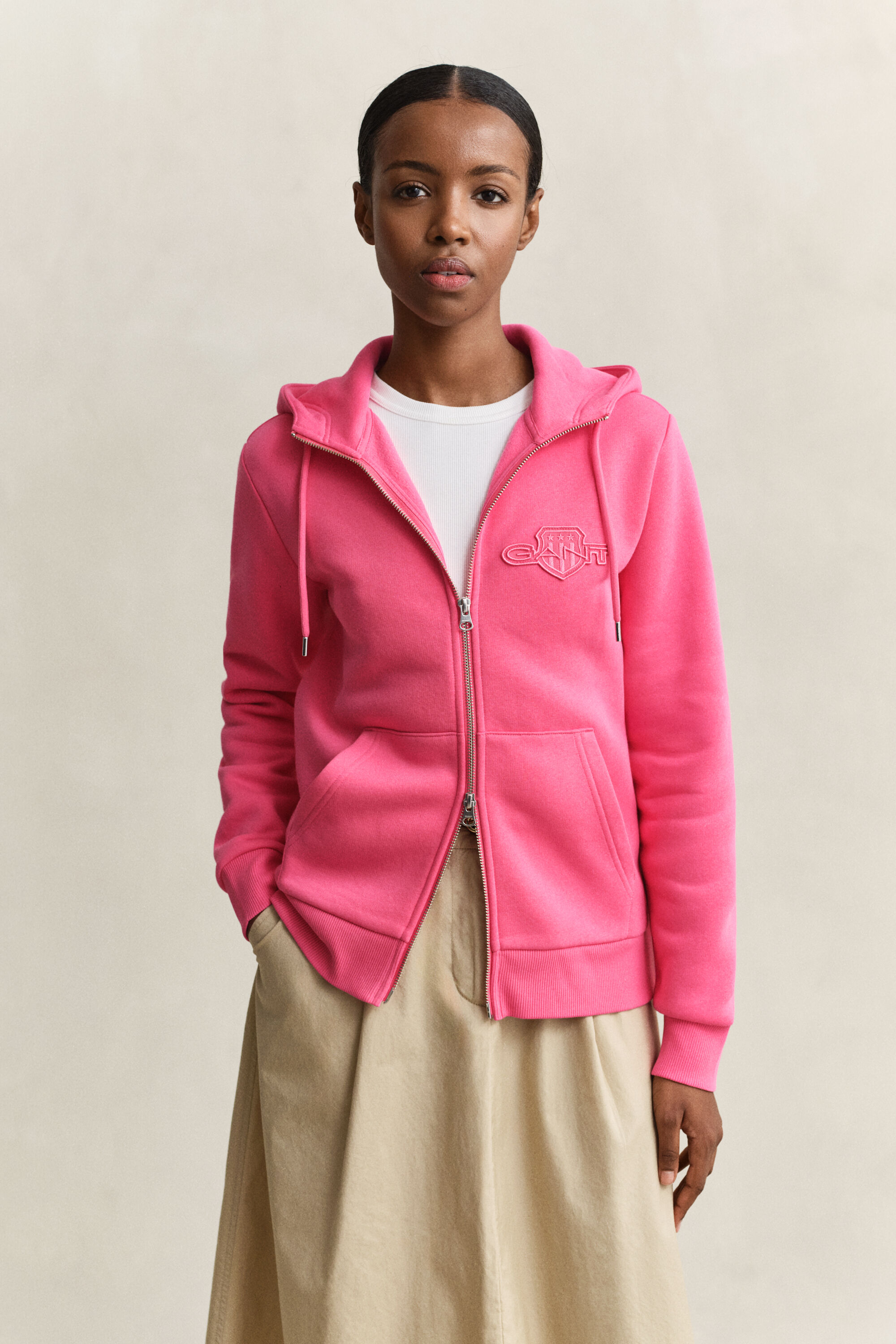 Tonal Shield hoodie met ritssluiting