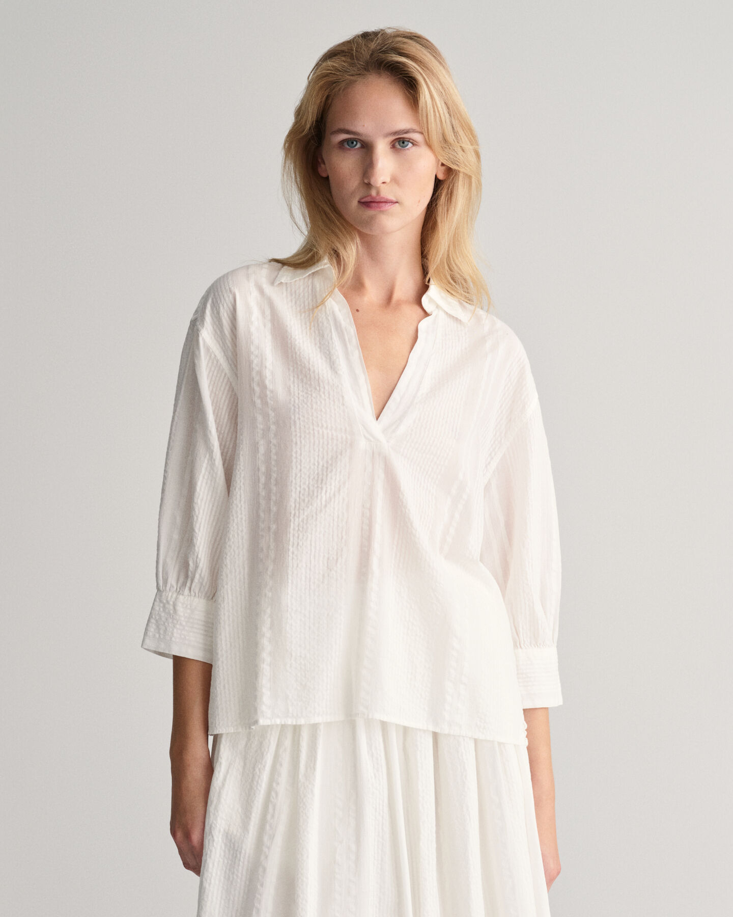 Relaxed Fit Seersucker Popover blouse met strepen