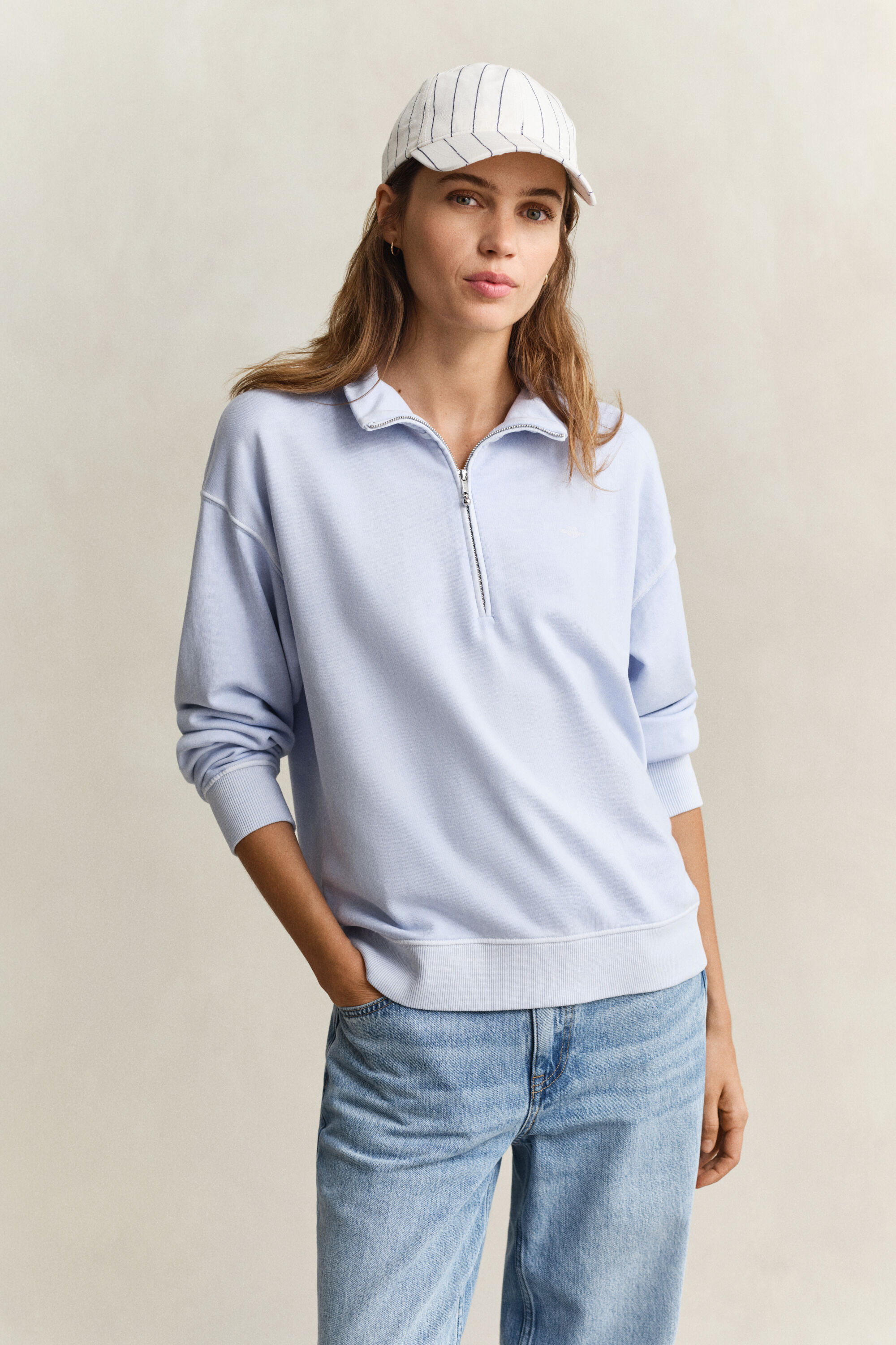 Verwassen Shield sweatshirt met korte rits